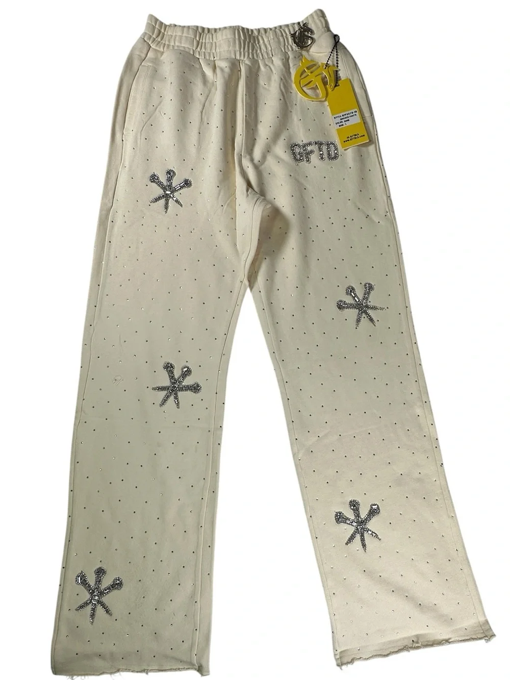 GFTD LA Embellished Rhinestone Sweatpants Cream Size Large NWT
